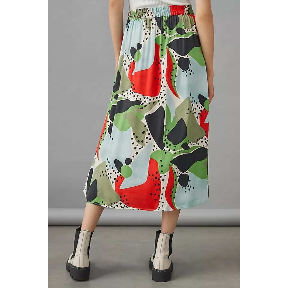 Corey Lynn Calter Womens XL Abstract Polka Dot Button Side Midi Skirt Multicolor